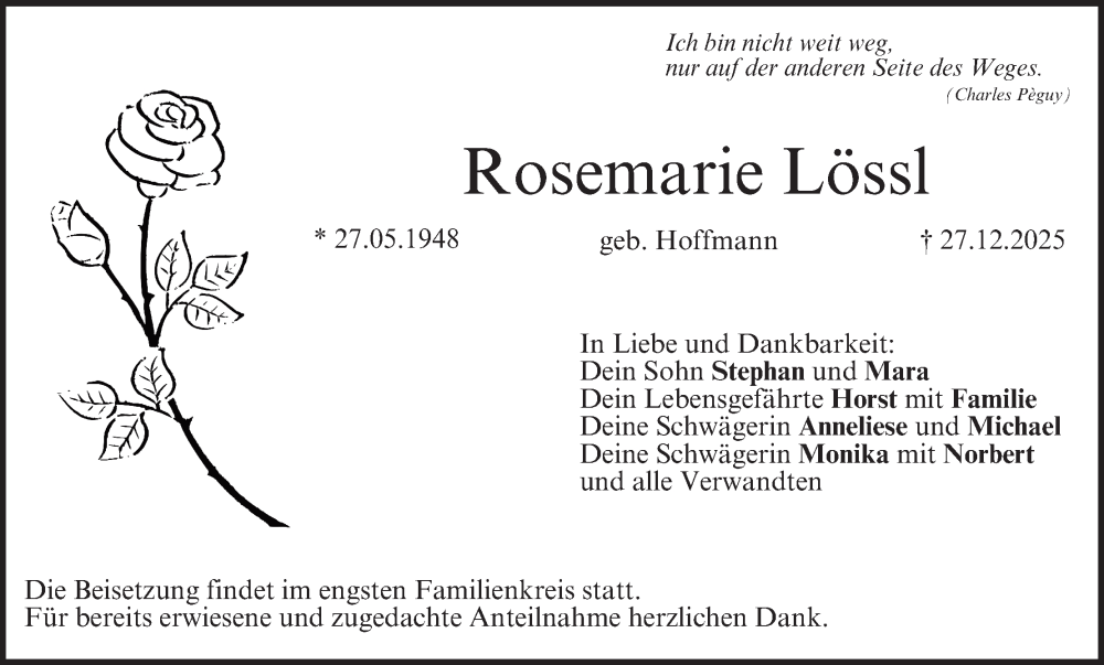  Traueranzeige für Rosemarie Lössl vom 10.01.2026 aus MGO