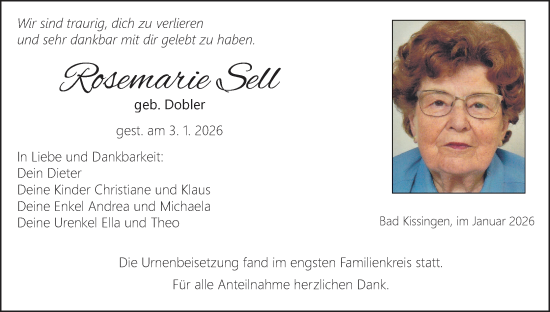 Anzeige von Rosemarie Sell von MGO