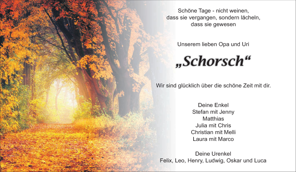  Traueranzeige für Schorsch  vom 31.01.2026 aus MGO