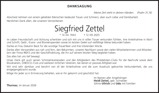 Anzeige von Siegfried Zettel von MGO