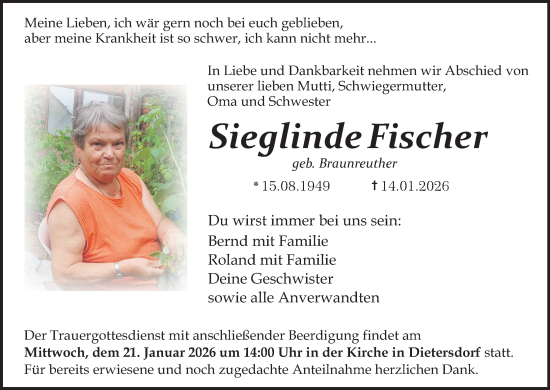 Anzeige von Sieglinde Fischer von MGO