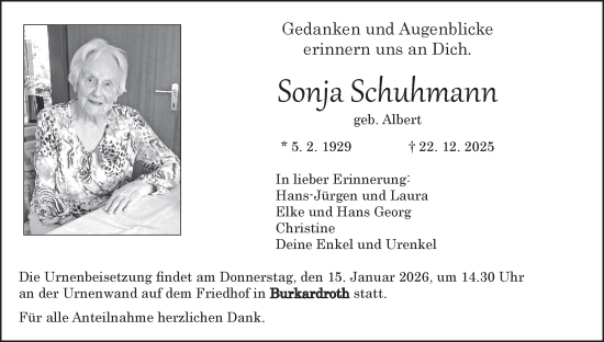 Anzeige von Sonja Schuhmann von MGO