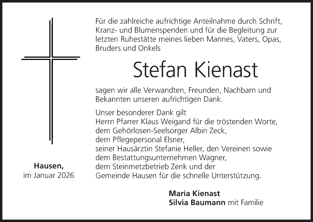  Traueranzeige für Stefan Kienast vom 10.01.2026 aus MGO