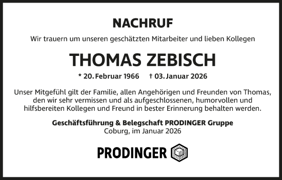 Anzeige von Thomas Zebisch von MGO