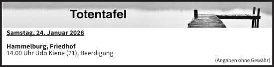 Anzeige von Totentafel vom 24.01.2026 von MGO
