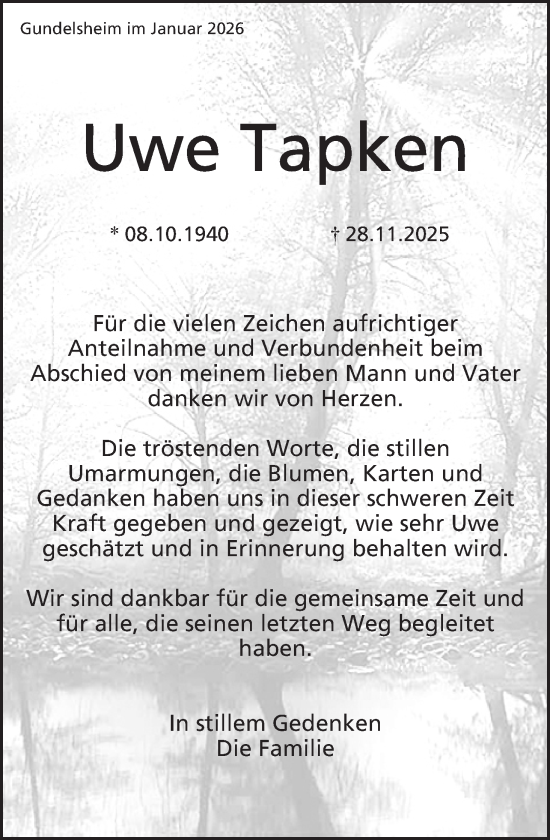 Anzeige von Uwe Tapken von MGO