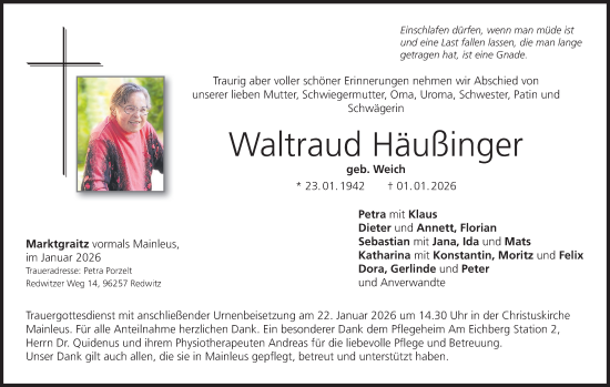 Anzeige von Waltraud Häußinger von MGO