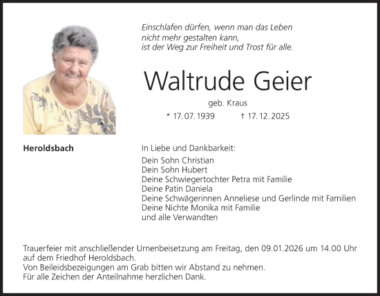 Anzeige von Waltrude Geier von MGO