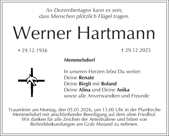 Anzeige von Werner Hartmann von MGO