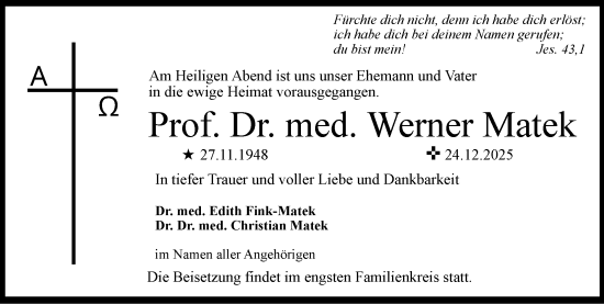 Anzeige von Werner Matek von MGO