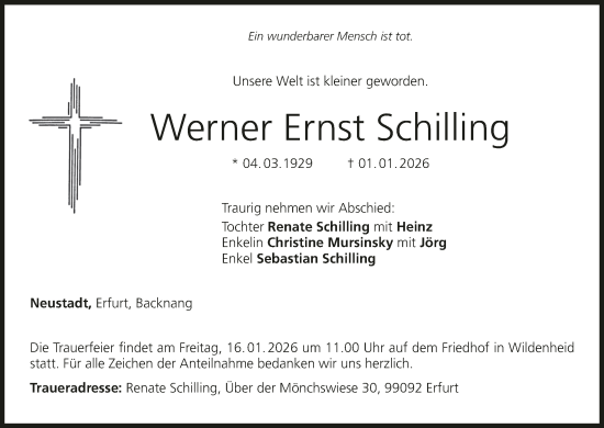 Anzeige von Werner Ernst Schilling von MGO