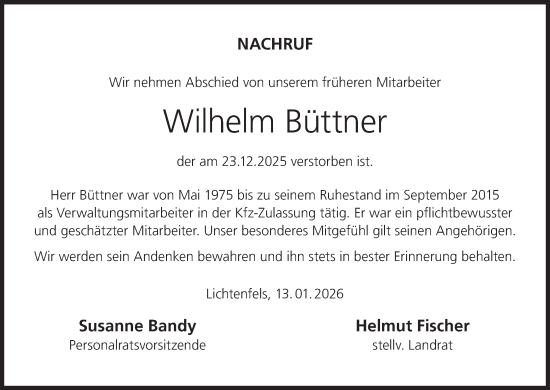 Anzeige von Wilhelm Büttner von MGO