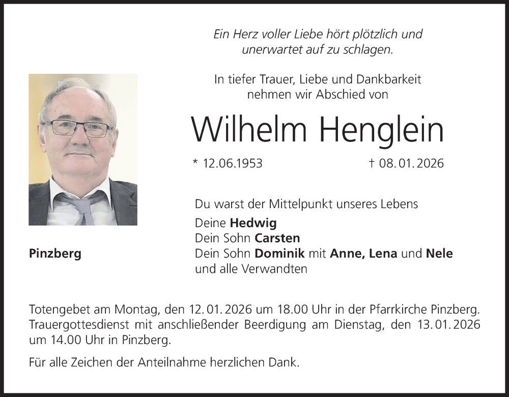  Traueranzeige für Wilhelm Henglein vom 10.01.2026 aus MGO