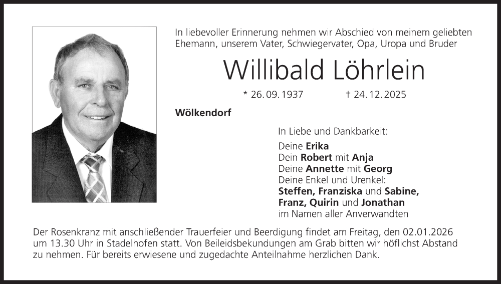  Traueranzeige für Willibald Löhrlein vom 31.12.2025 aus MGO
