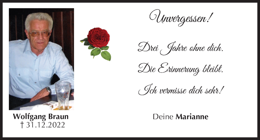 Traueranzeige für Wolfgang Braun vom 03.01.2026 aus MGO