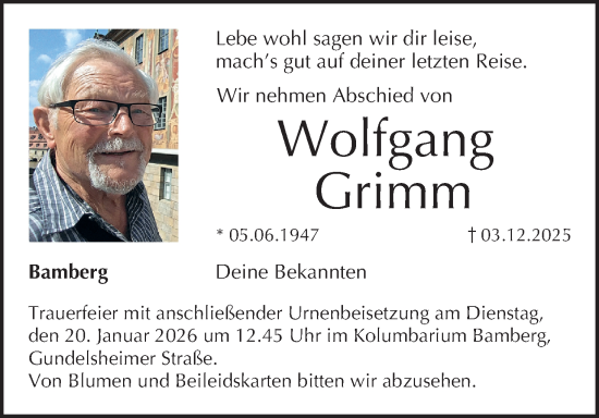 Anzeige von Wolfgang Grimm von MGO