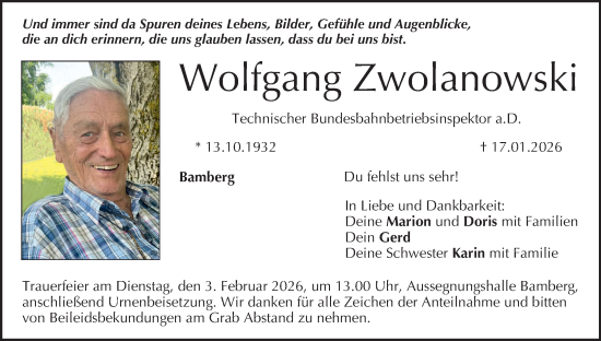 Anzeige von Wolfgang Zwolanowski von MGO