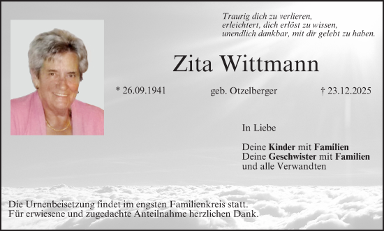Anzeige von Zita Wittmann von MGO