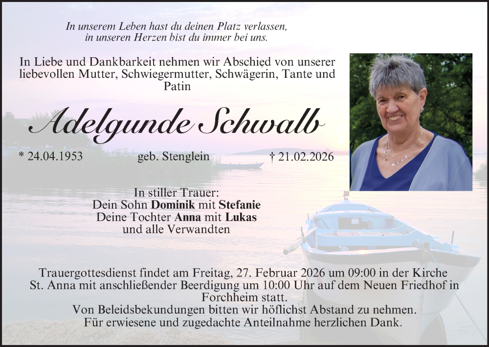  Traueranzeige für Adelgunde Schwalb vom 25.02.2026 aus MGO