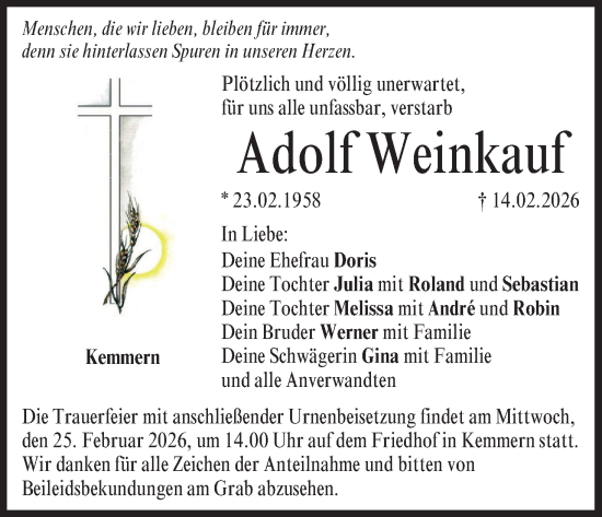 Anzeige von Adolf Weinkauf von MGO