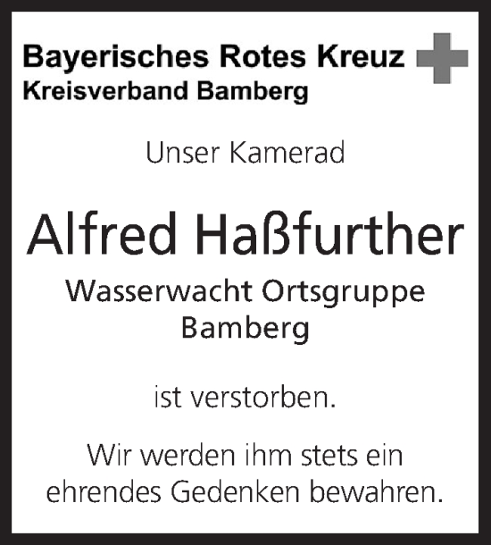 Anzeige von Alfred Haßfurther von MGO