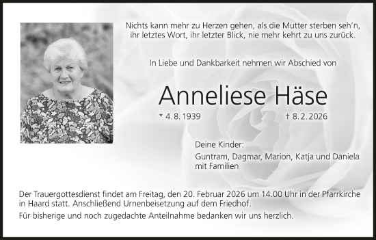 Anzeige von Anneliese Häse von MGO