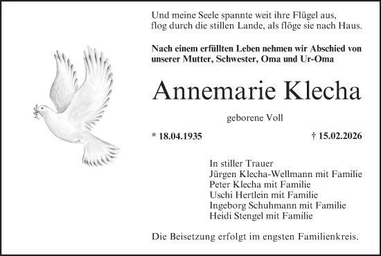Anzeige von Annemarie Klecha von MGO