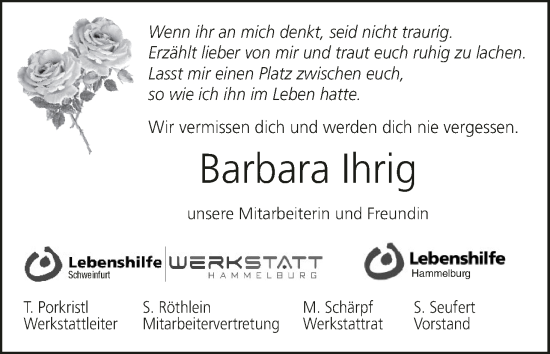 Anzeige von Barbara Ihrig von MGO