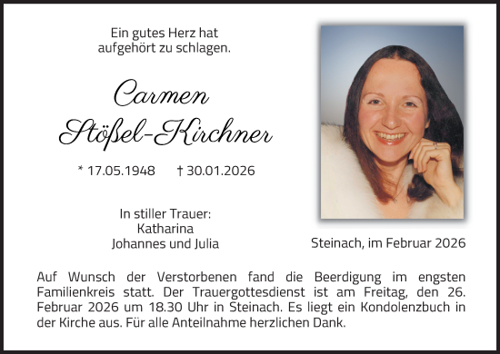 Anzeige von Carmen Stößel-Kirchner von MGO