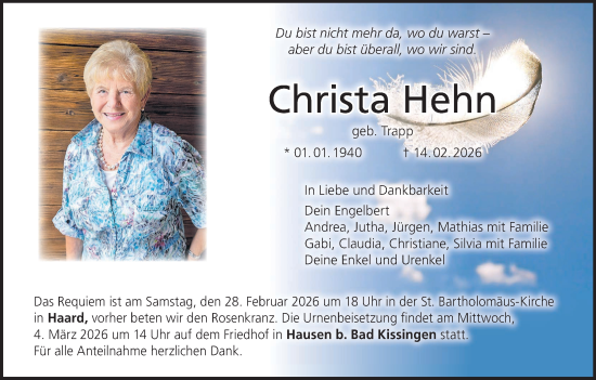 Anzeige von Christa Hehn von MGO