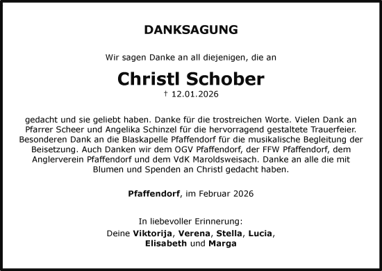 Anzeige von Christl Schober von MGO