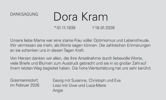 Anzeige von Dora Kram von MGO
