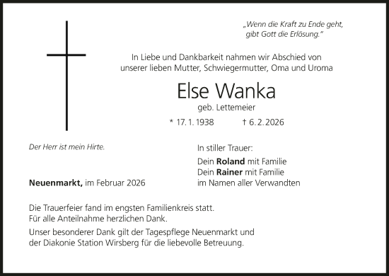 Anzeige von Else Wanka von MGO