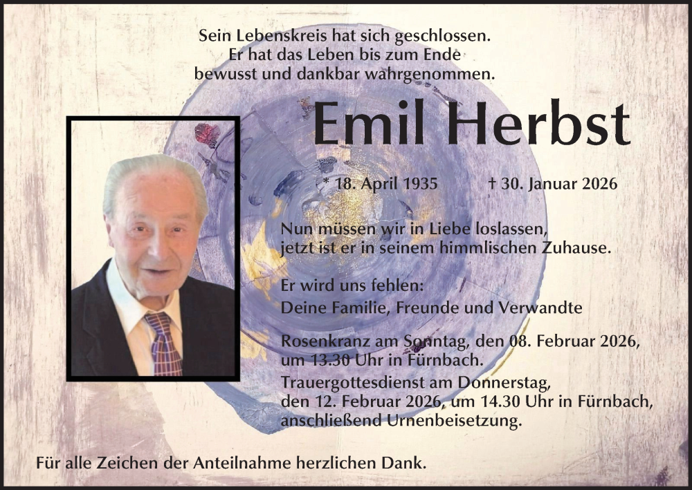  Traueranzeige für Emil Herbst vom 07.02.2026 aus MGO
