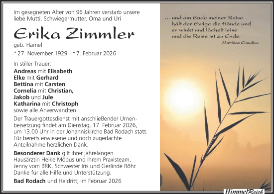 Anzeige von Erika Zimmler von MGO