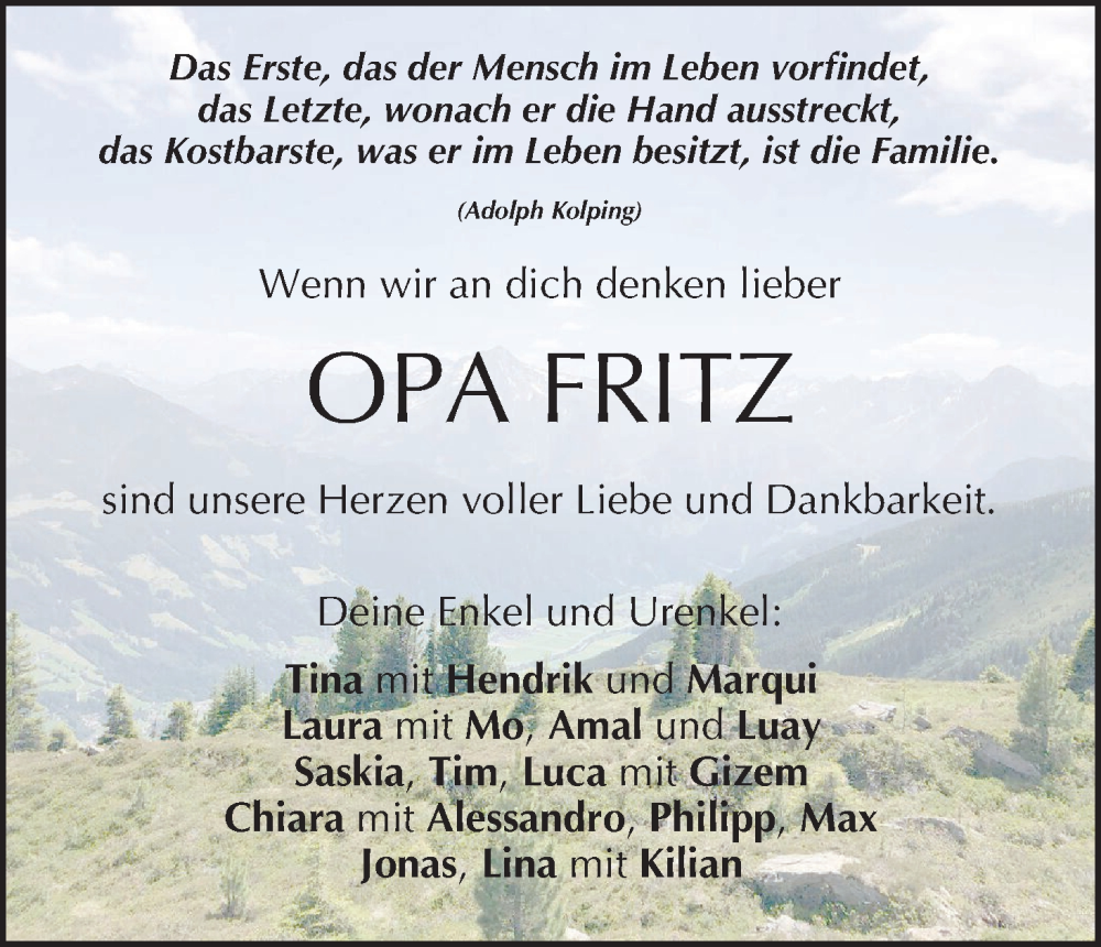  Traueranzeige für Fritz  vom 14.02.2026 aus MGO