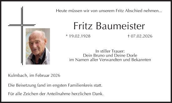 Anzeige von Fritz Baumeister von MGO