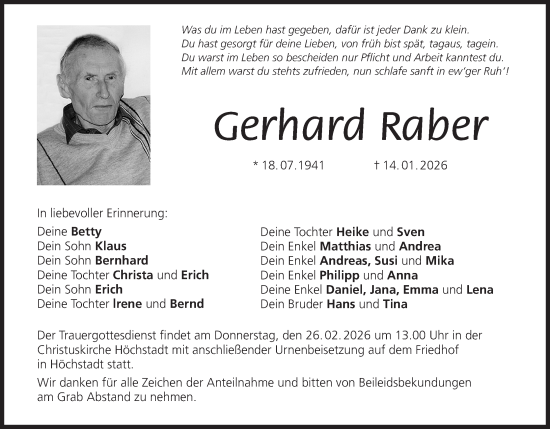 Anzeige von Gerhard Raber von MGO