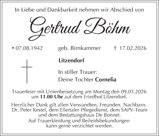 Anzeige von Gertrud Böhm von MGO