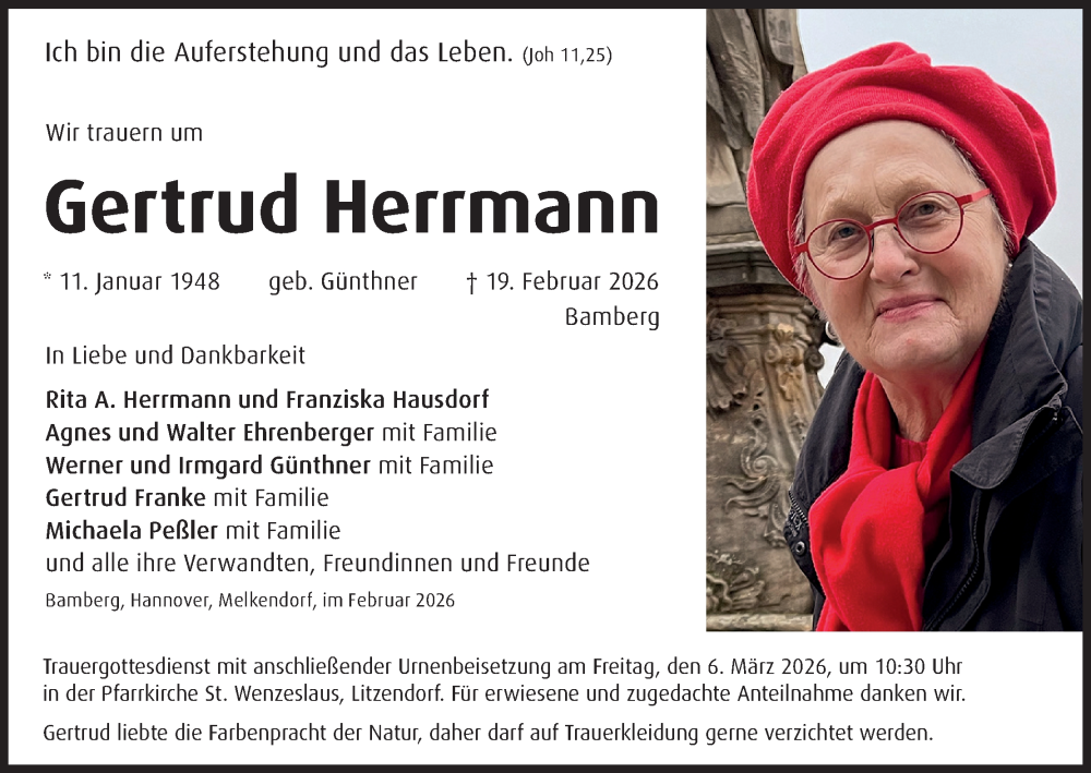  Traueranzeige für Gertrud Herrmann vom 28.02.2026 aus MGO
