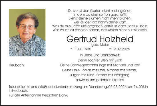Anzeige von Gertrud Holzheid von MGO