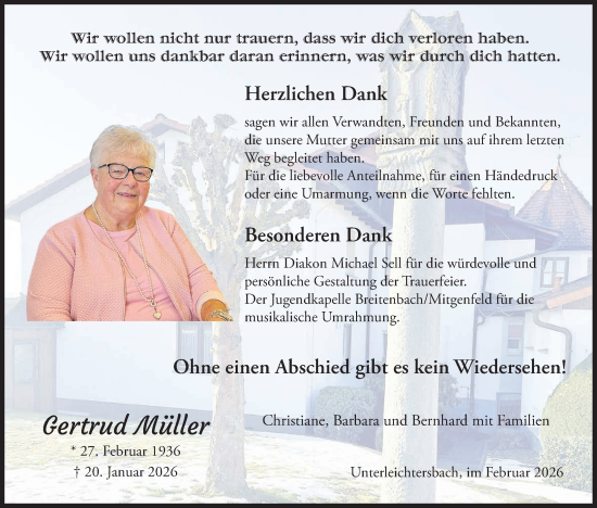 Anzeige von Gertrud Müller von MGO