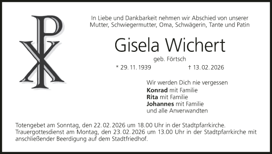 Anzeige von Gisela Wichert von MGO