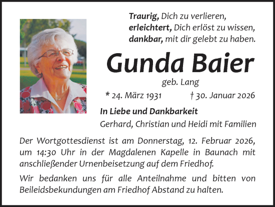 Anzeige von Gunda Baier von MGO