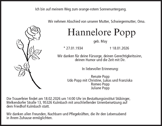 Anzeige von Hannelore Popp von MGO