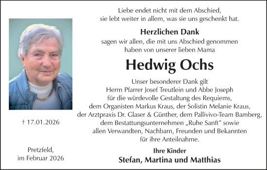 Anzeige von Hedwig Ochs von MGO