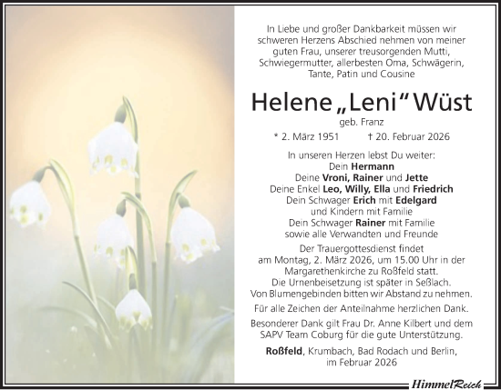 Anzeige von Helene „Leni“ Wüst von MGO