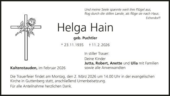 Anzeige von Helga Hain von MGO