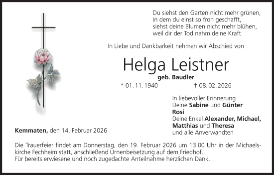 Anzeige von Helga Leistner von MGO