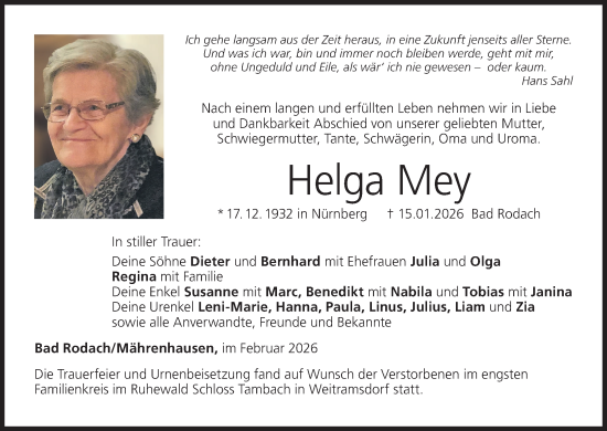 Anzeige von Helga Mey von MGO